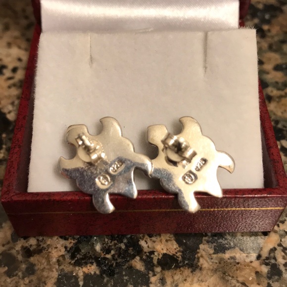 STERLING SILVER CREATED OPAL TURTLE EARRINGS NWT - Picture 6 of 6